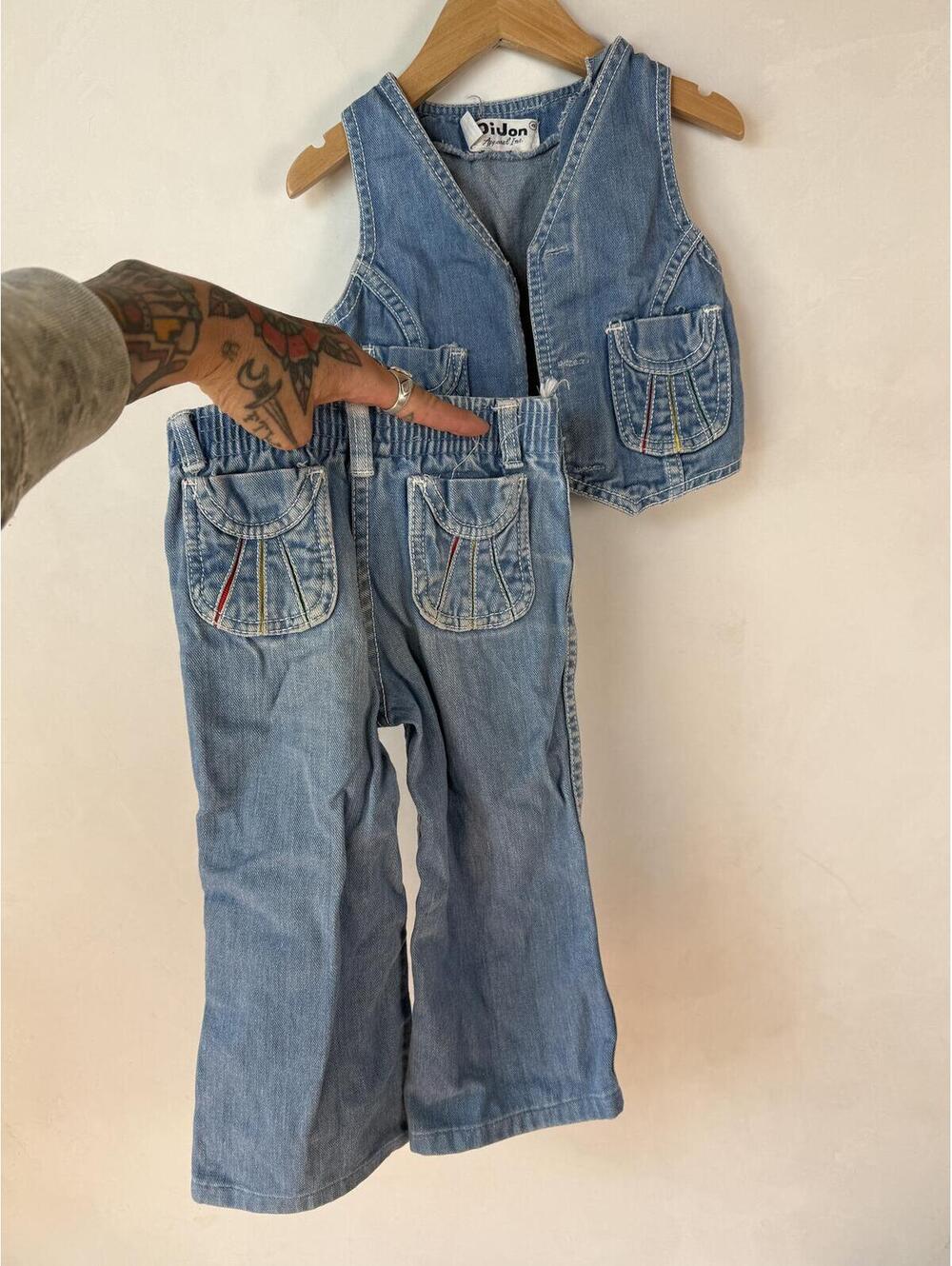 Kids Vintage 1970s Denim Vest and Pants Set